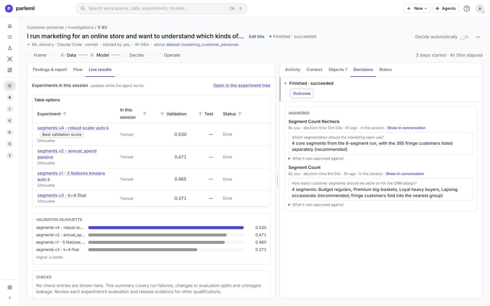 Live results and the decision record.